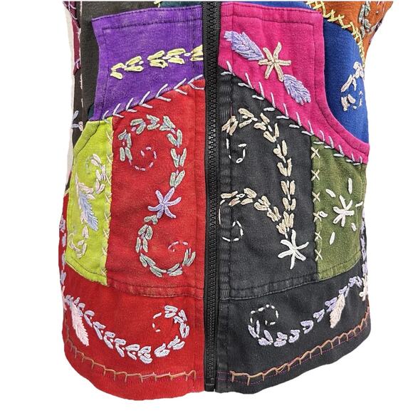 Y2K Nepal Boutique Artsy Zip Hoodie Jacket Large Boho Hippie Unique Patchwork - Picture 6 of 13